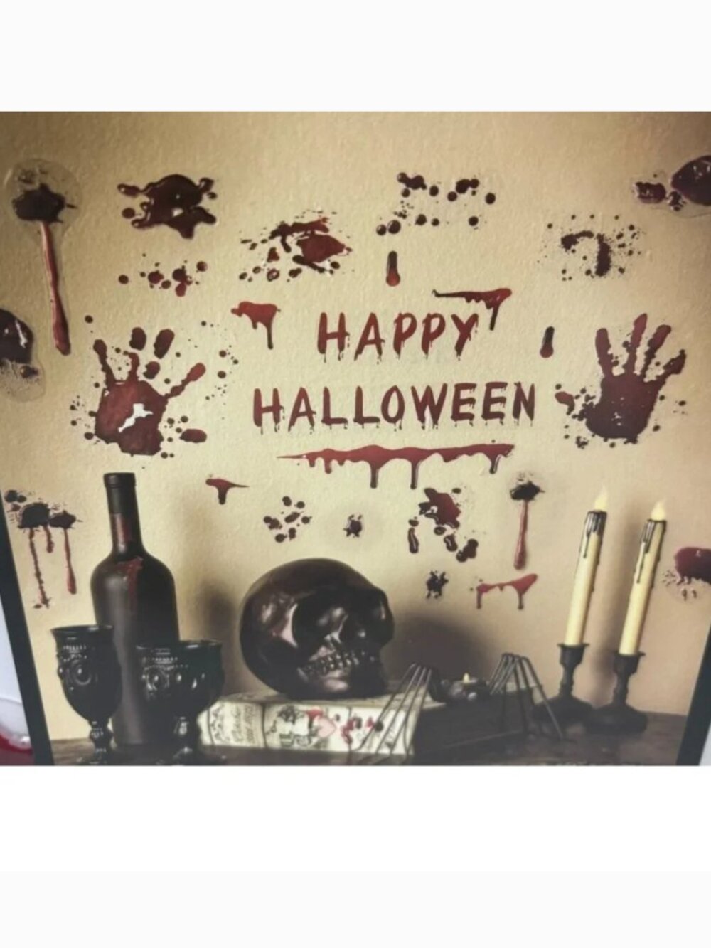 Reuseable Wall Decal HAPPY HALLOWEEN Blood Hand Prints Vinyl Art Home Decoration